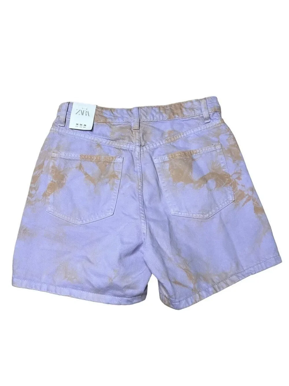 Zara Retro Tie Dye Purple Orange Denim High Rise Baggy Jean Shorts Size US 4